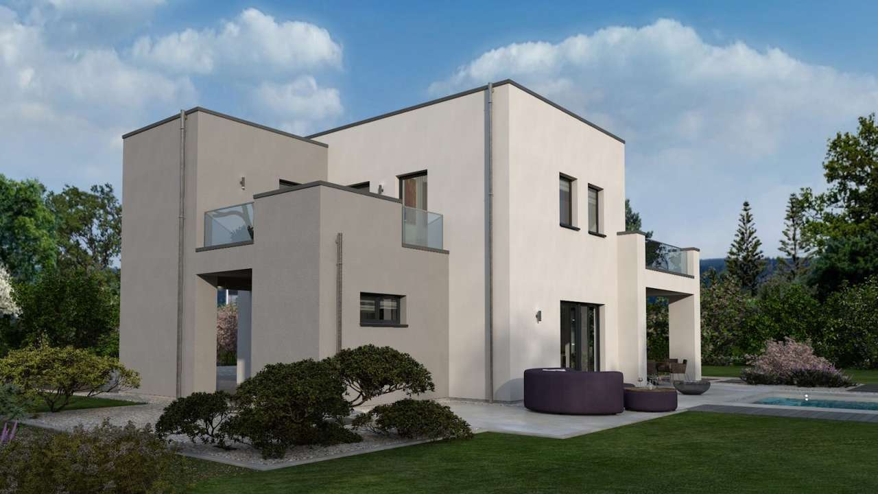 Ein­fa­mi­li­en­haus mit integriertem Carport