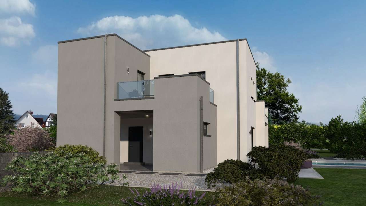 Ein­fa­mi­li­en­haus mit integriertem Carport