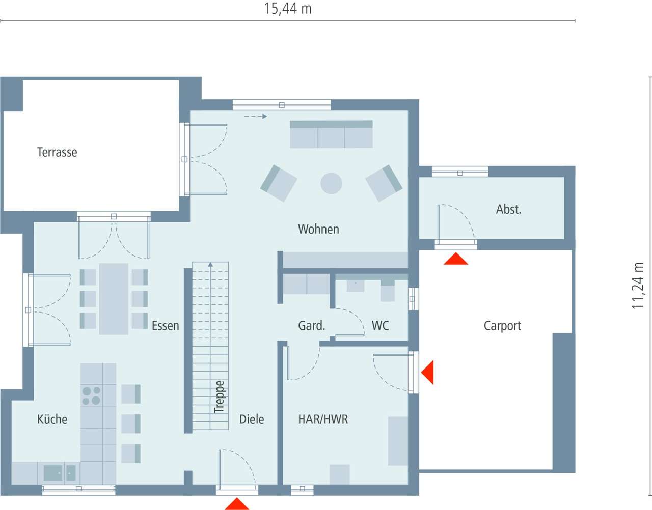 Ein­fa­mi­li­en­haus mit integriertem Carport